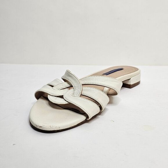 STUART WEITZMAN Cream Looped Knot Cami Leather Slide Sandals - Picture 3 of 11